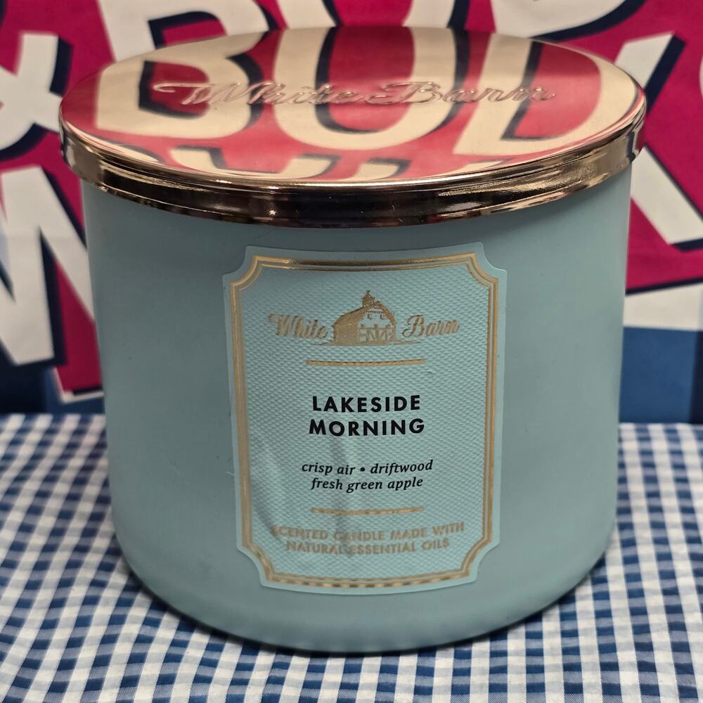 BBW Lakeside Morning White Barn Jar Large 3 Wick Candle Home Fragrance Decor - Picture 1 of 2